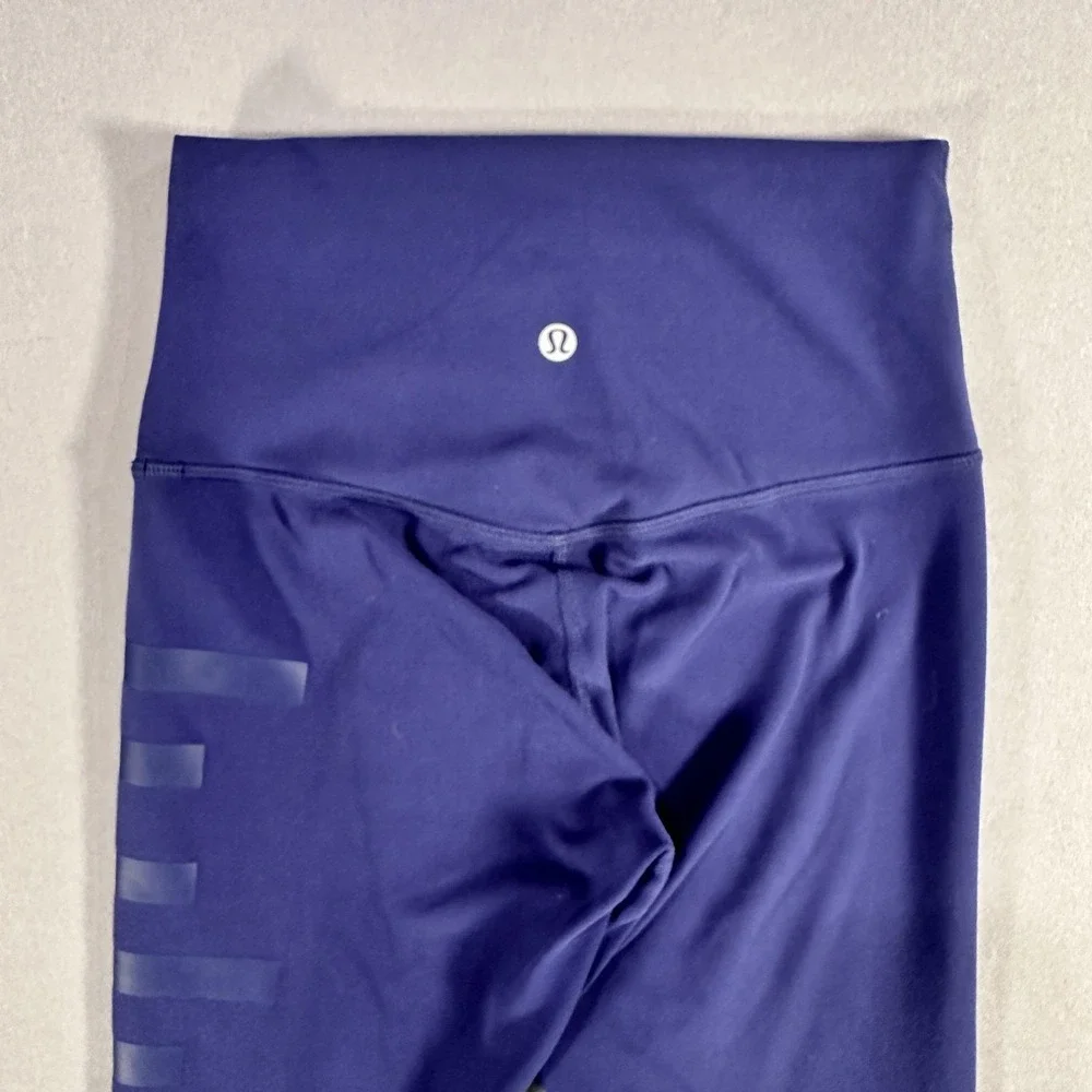 Lululemon Leggings Womens 4 Blue High Rise Ankle Logo Yoga Athletic Stretch Gym